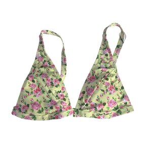 Zaful Floral Print Triangle Bikini Top Small Yellow Pink New Soft Padded Swimwea